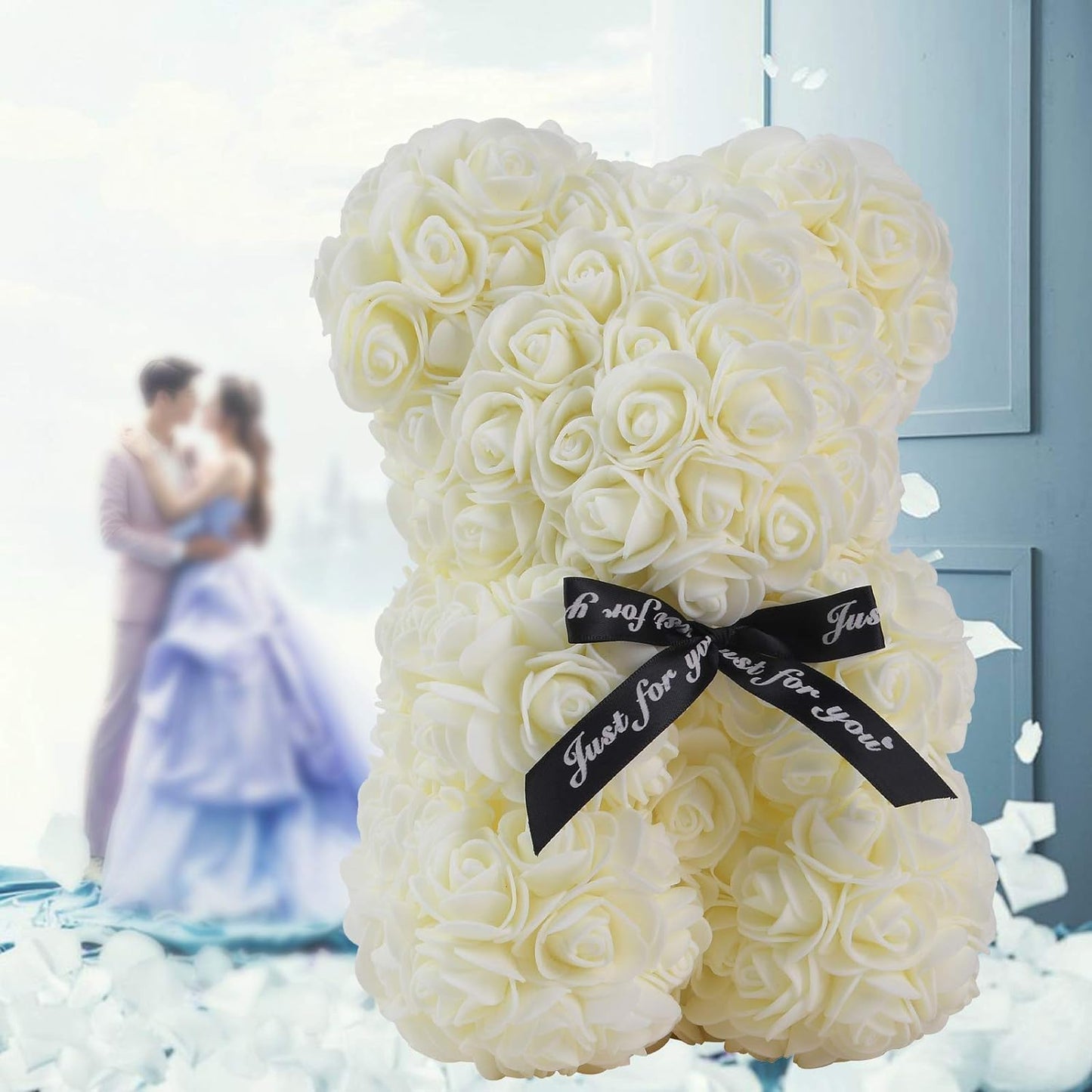 Mini Fake Rose Flower Heads 144pcs Mini Artificial Foam Roses DIY Wedding Flowers Accessories Make Bridal Hair Clips Headbands Dress (Bottom add Gauze) for Valentines Day,Wedding,Bridal (Milk White)