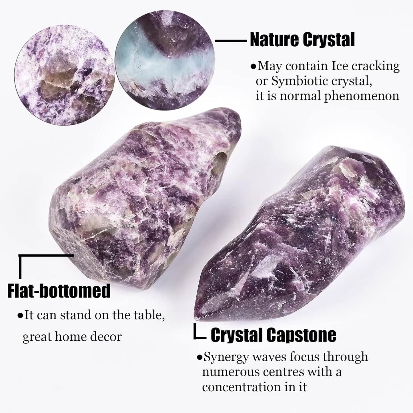 AMOYSTONE Purple Lepidolite Crystals Tower Flame Shaped Stone Energy Meditation Healing Crystal Home Decor 0.6-1.0 Pound
