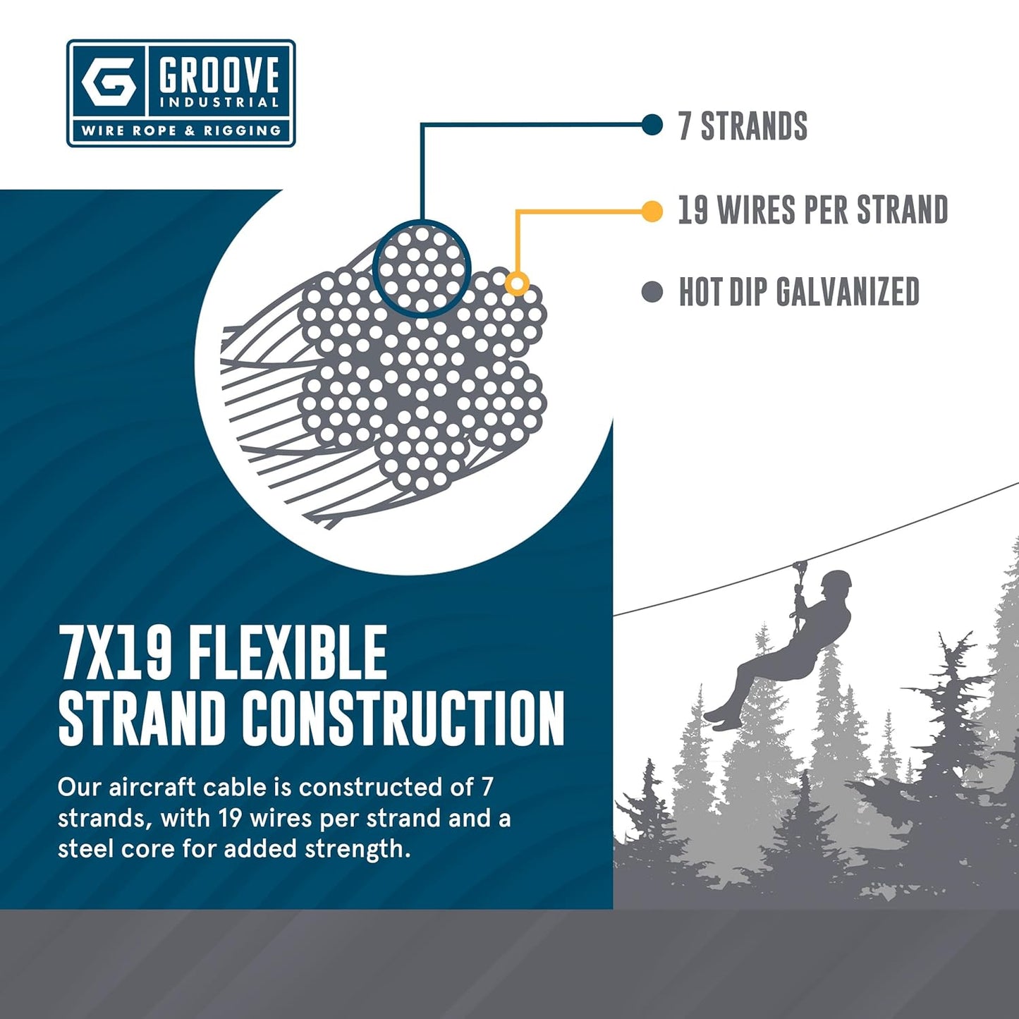 3/16’’ 7x19 Hot Dip Galvanized Aircraft Cable – Steel Wire Rope - 5000 Feet