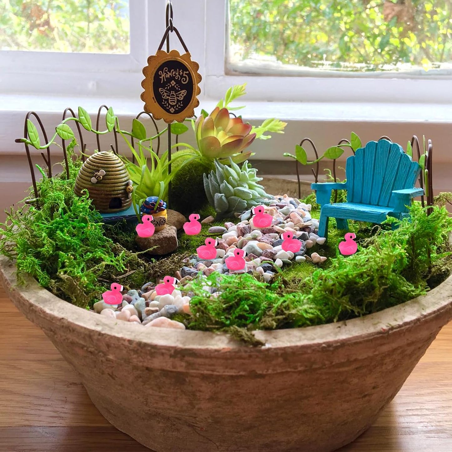 50pcs Mini Resin Flamingo Ducks, Tiny Flamingo Figurines to Hide, Miniature Pink Flamingos Decor for Dollhouse Micro Fairy Garden Landscape DIY Craft