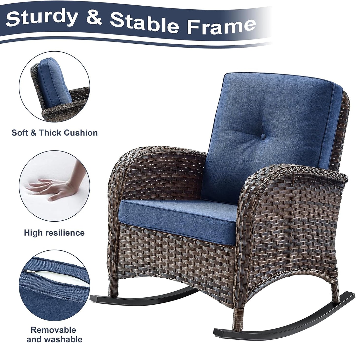 HUMMUH 7-Piece Outdoor Patio Furniture PE Wicker Patio Conversation Set,High Back Patio Couch with Ottomans Outdoor Rocking Chairs with Tables for Backyard,Porch,Deck