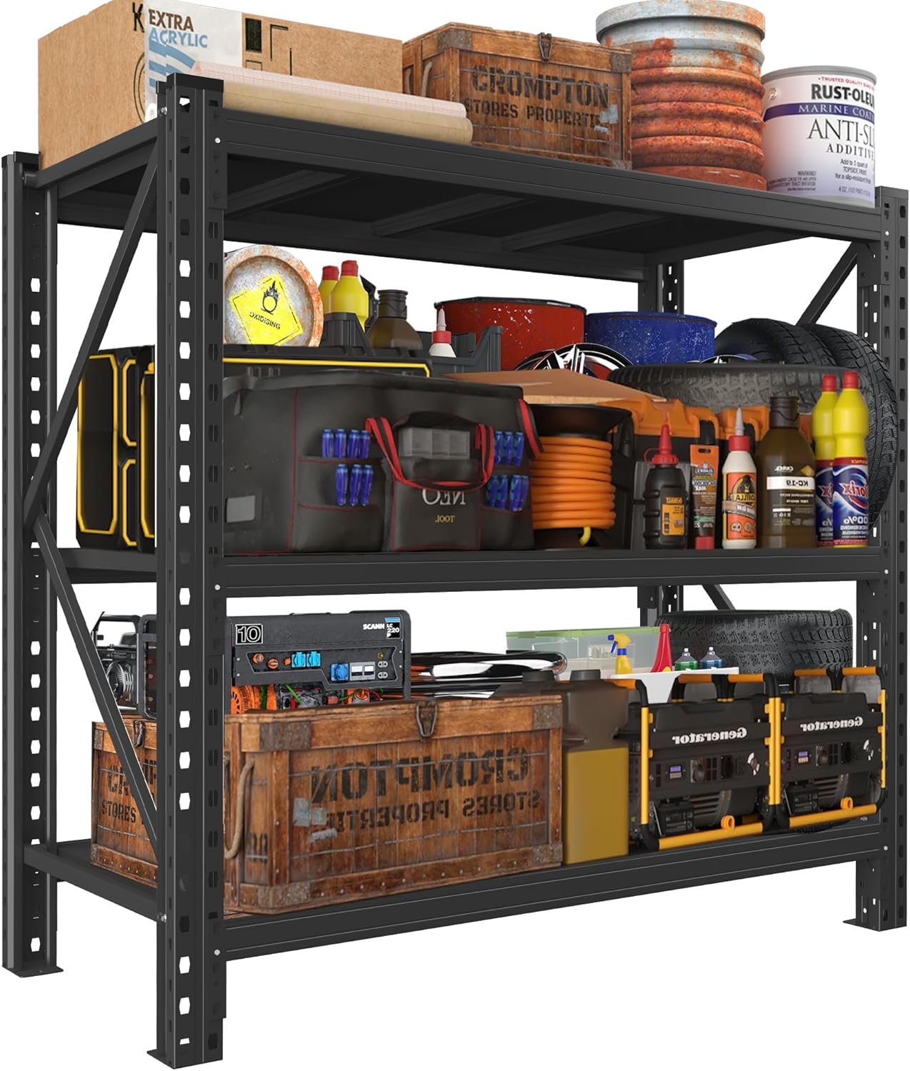 Heavy Duty Garage Shelving Unit - 4200 lbs Capacity, Industrial Metal Storage Rack, Adjustable Steel Rack for Garage, Warehouse, Basement, Pantry,51.2" W x 23.6" D x 47.2" H