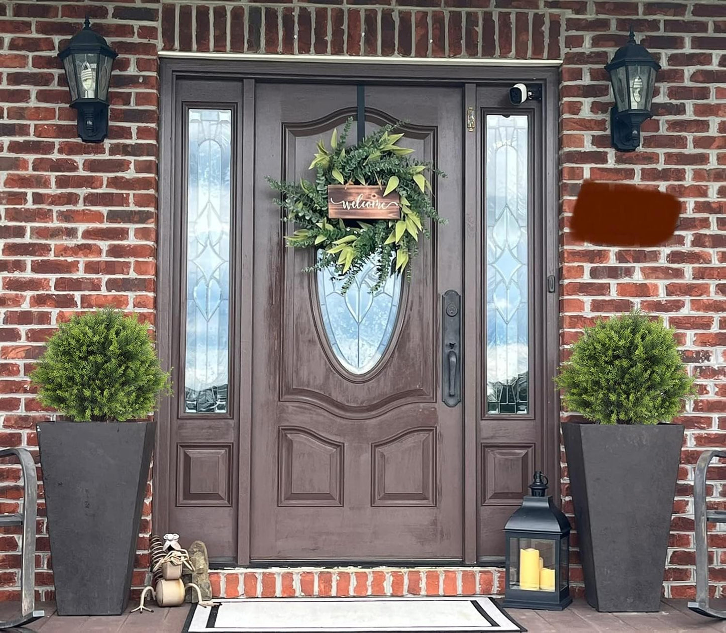 THE BLOOM TIMES 2ft Artificial Topiary Ball Trees Outdoor Set of 2, 24" Tall Faux Cedar Plants Outside UV Resistant Greenery Fake Evergreen Potted Bushes and Shrubs for Front Porch Patio Planter Decor