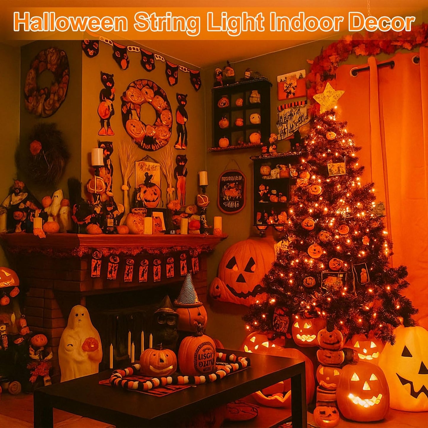 Extra-Long 144FT Solar String Lights for Outside, 2 Pack 400LED Solar Fairy Lights Outdoor, Waterproof Copper Wire with 8 Modes Twinkle Lights for Tree Garden Party Xmas Wedding Decor (Orange)