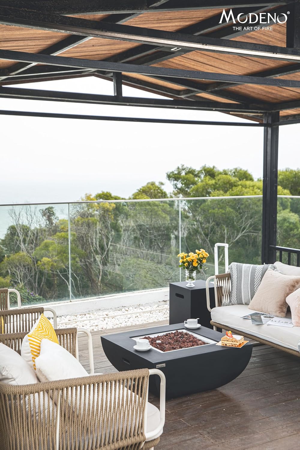 AMS Fireplace | Modeno | Aurora | Firepit Table | Cover and Lava Rocks Included | (Fuel: Natural Gas - Black)