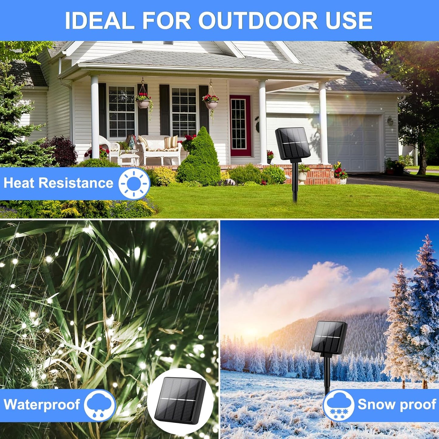 Brightever Solar Powered String Lights Outdoor Waterproof, 4-Pack Total 160FT 400 LED Solar Twinkle Lights with 8 Lighting Modes, Solar Fairy Lights for Fence, Balcony (Daylight White)