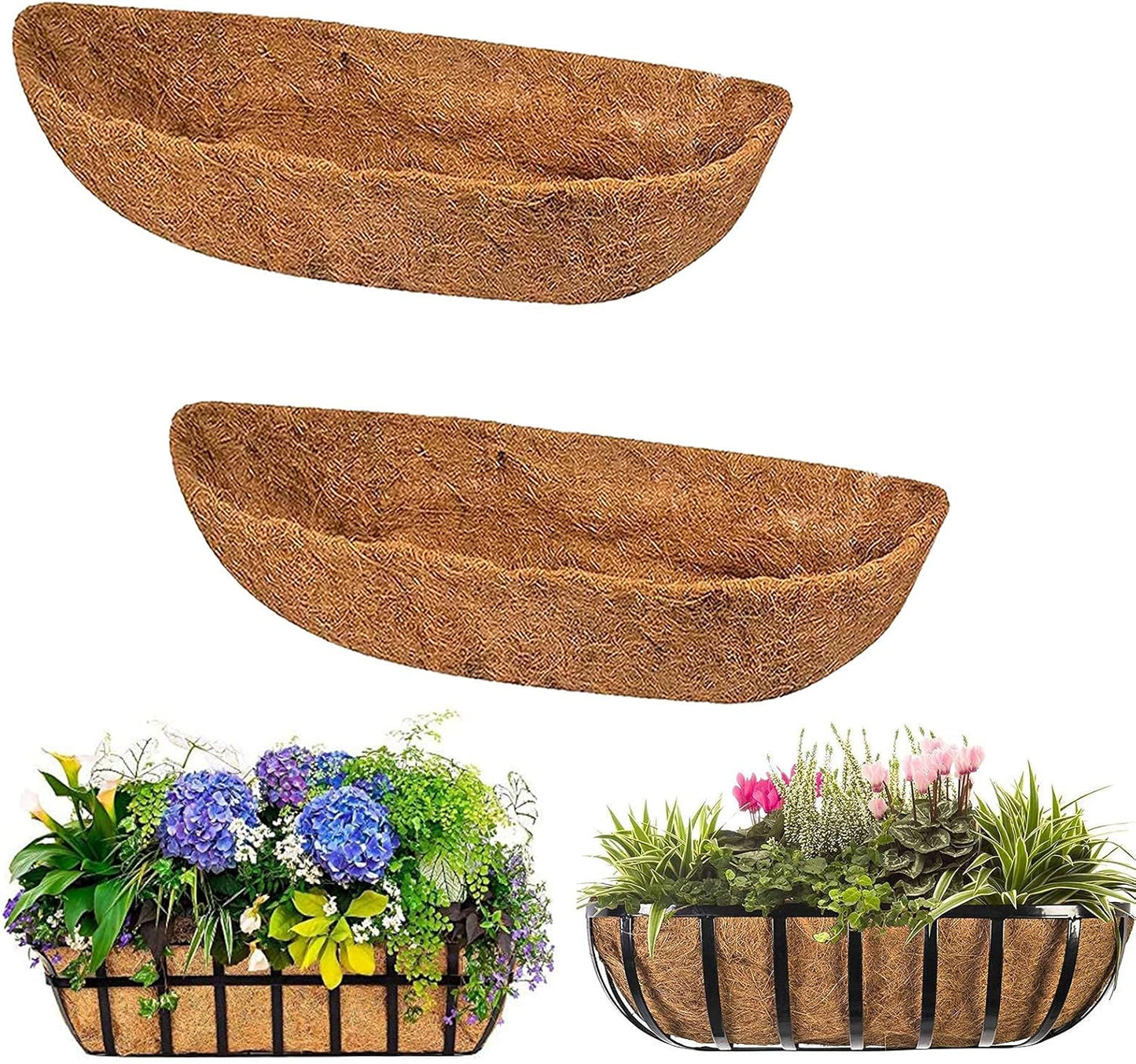 chengchuang 2 Packs Natural Coco Fiber Replacement Liner, 24/30/36/48 in Coconut Liners for Planters, Coco Liners for Window Box/Hanging Basket Liners, Durable Coconut Coir for Planting(36Inch)