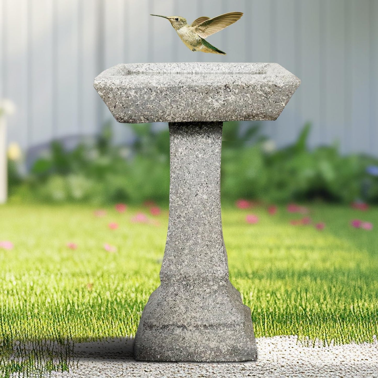 22.8" H Rustic Birdbath Freestanding Square Bird Bath with Faux Wood Finish for Garden Lawn Backyard Patio Porch Decor