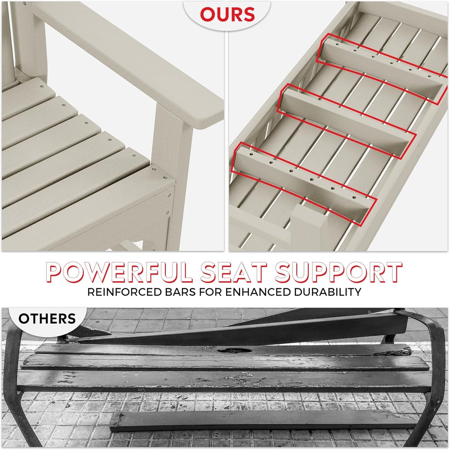 Garden Bench, Farmhouse Park Front Porch for Entryway Bench Outdoor Seating Low Bench Patio Bench Outside/Indoor, Sand