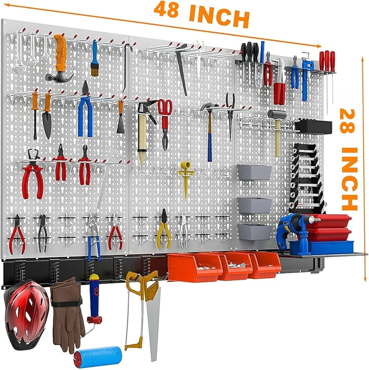 TORACK 109Pcs Pegboard Wall Organizer 4 ft. Garage Metal Pegboard Standard Utility Tool Storage Kit w/Toolboard Hooks & Pegboard Hooks Accessories, Wall Mounted Storage Bins & Shelf