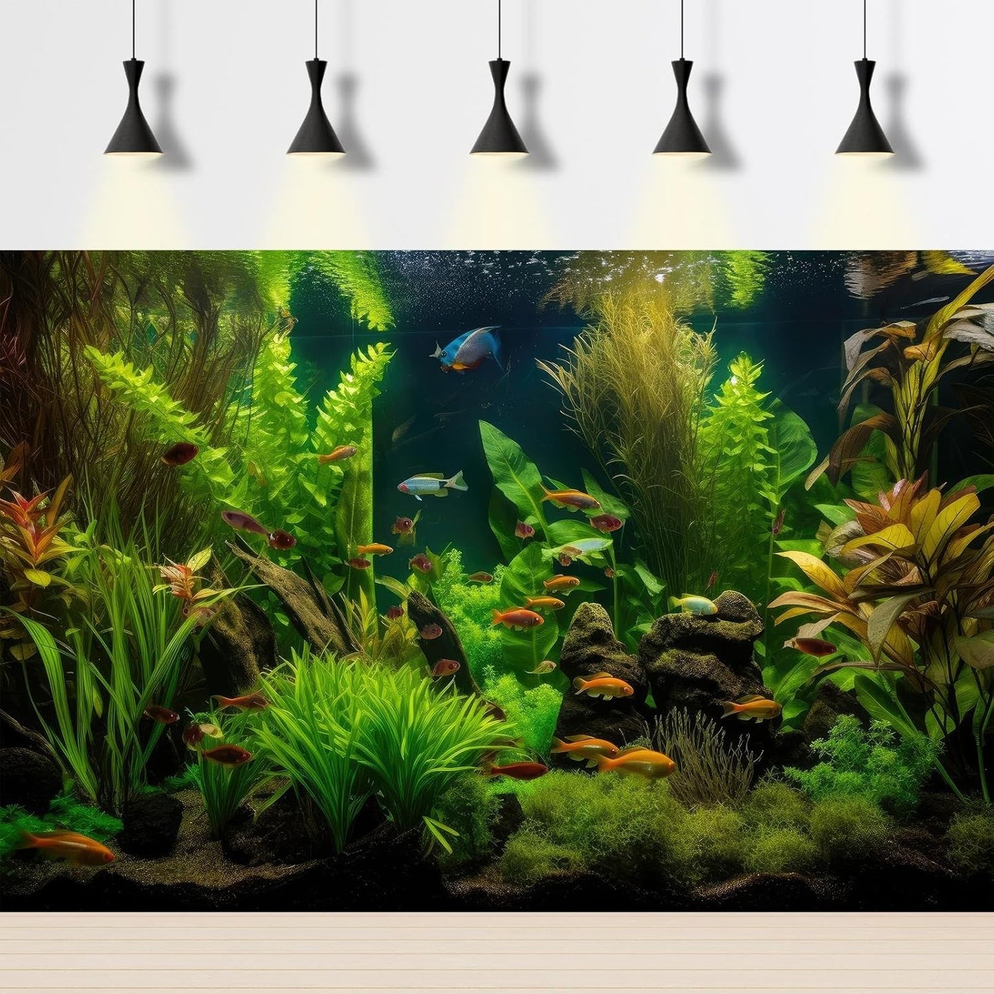Aquarium Background Tropical Freshwater Colorful Fish Plants Fish Tank Background Tranquil Under The Sea Aquatic Plants Cork Redwood Root Lush Green Moss Reptile Tank Terrarium Background 24x12in