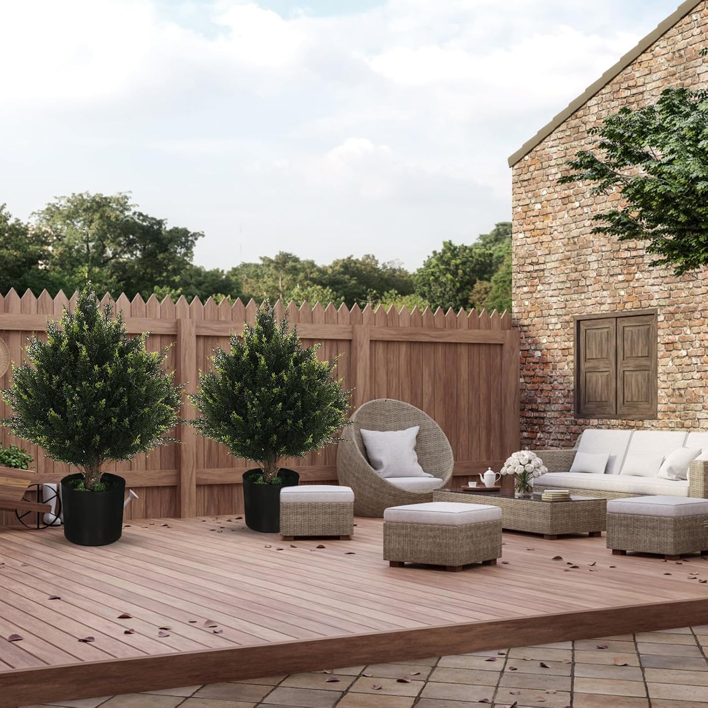 19” Artificial Cedar Outdoor Artificial Shrub Sunlight Resistant Leafy Potted Plant for Indoor Porch of Home and Office Artificial Outdoor Tree Topiary Trees