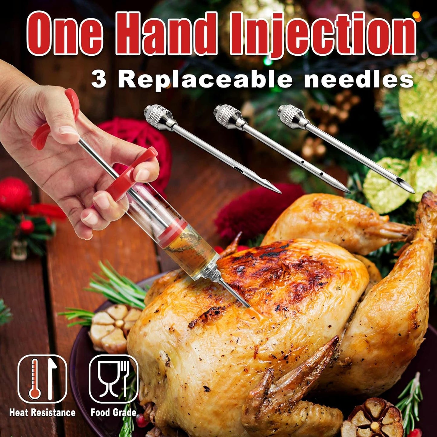 Professional Turkey Baster Meat Injector Syringe Kit, Baster for Cooking Thanksgiving & Christmas Turkey, Injector Marinades for Meats, Full Set with Basting Brush, Meat Shredder Claws, Large Capacity
