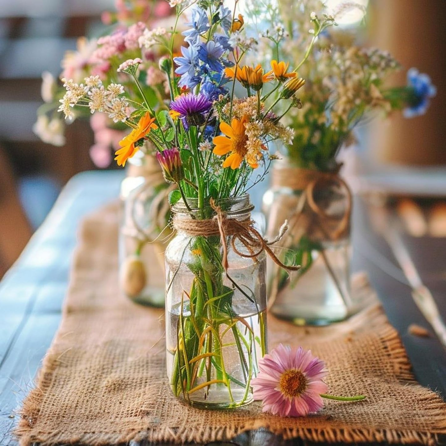 Vintage Glass Flower Vase，6 Pack FarmhouseTransparent White Glass Centerpiece Vases Mason Jars for Weddings, Parties & Home Decor Bulk (6, Transparent)