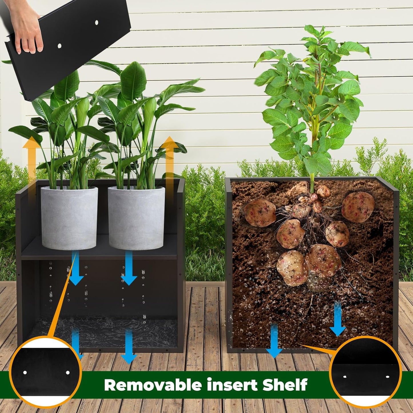 Galvanized Steel Metallic Heavy Planter for Outdoor Plants Metal Outdoor Planter Spliced Flower Box with Partitions for Outside,Indoor,Garden (Black, 32 * 15 * 24)