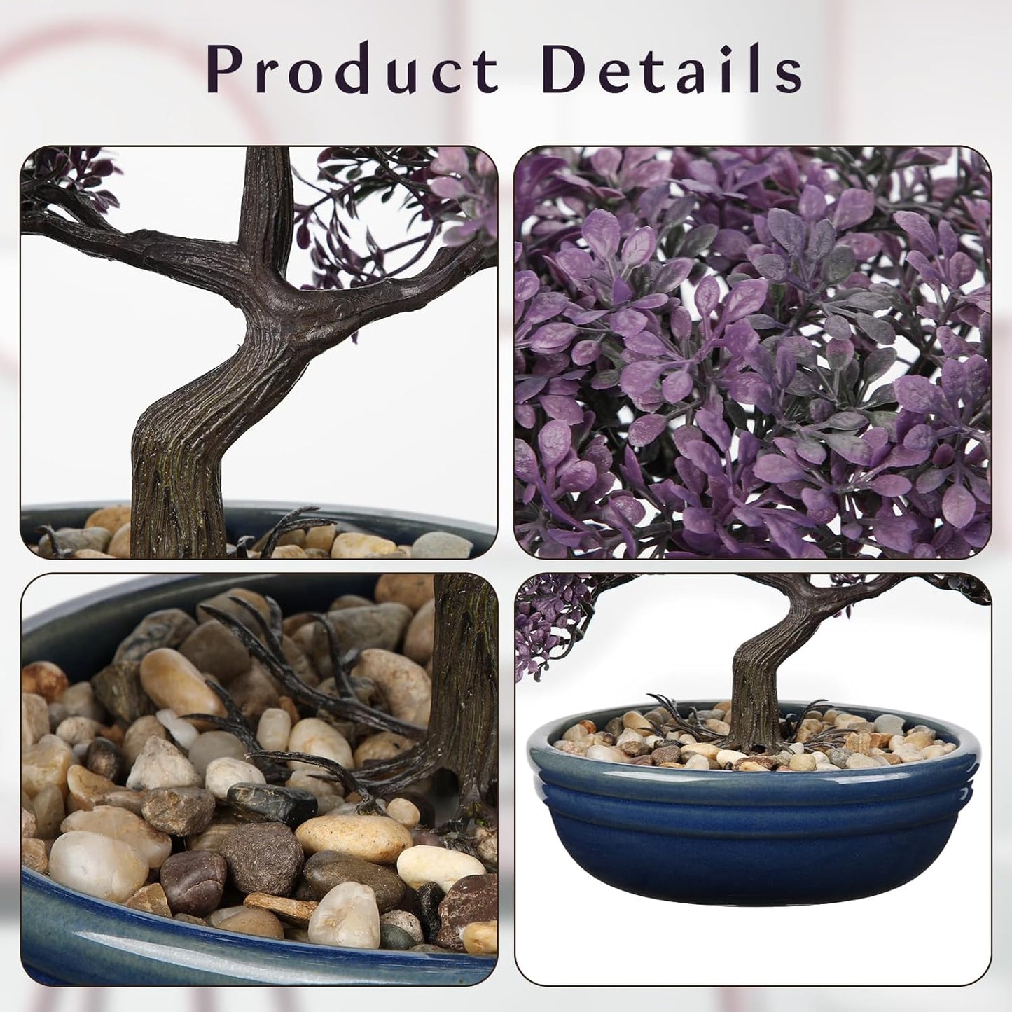 Artificial Bonsai Tree Juniper Faux Plants Indoor Fake Plants Decor with Blue Ceramic Pots for Home Table Office Desk Bathroom Shelf Bedroom Living Room Farmhouse Decorations