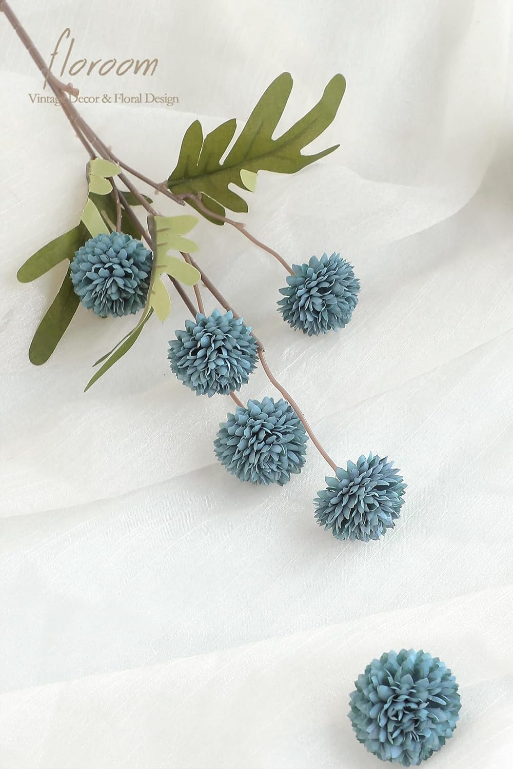 Floroom 5pcs Dusty Blue Faux Silk Mums Artificial Flowers, Bulk Fake Small Mini Chrysanthemums with Stems for DIY Slate Blue Wedding Centerpieces Floral Arrangements Vase Fillers Home Decorations