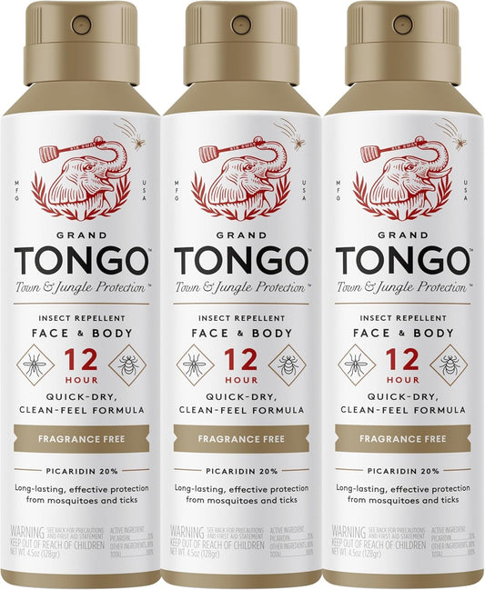 Fragrance Free Insect Repellent, 12-Hour Mosquito & Tick Protection, Picaridin-Based, Water-Based, Lightweight, Quick-Drying, DEET Alternative, Face & Body Use, 3 Pack
