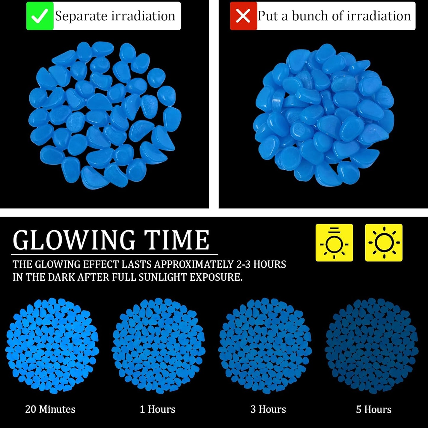 0.7LB 25-27mm Bule Glow in The Dark Stones Luminous Pebble Stones Glow Fish Tank Rocks Luminous Pebbles for Outdoor Decor Yard Walkway Pathway Aquarium