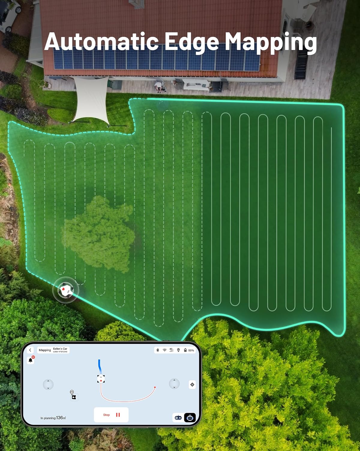 LUBA 2 AWD 5000X Robot Lawn Mower with 4G, All-Wheel-Drive for 80% Slope, Perimeter Wire Free for 1.25 Acres, UltraSense AI Vision & RTK Auto-Mapping, 1.0"-2.7" Adjustable Cutting Height