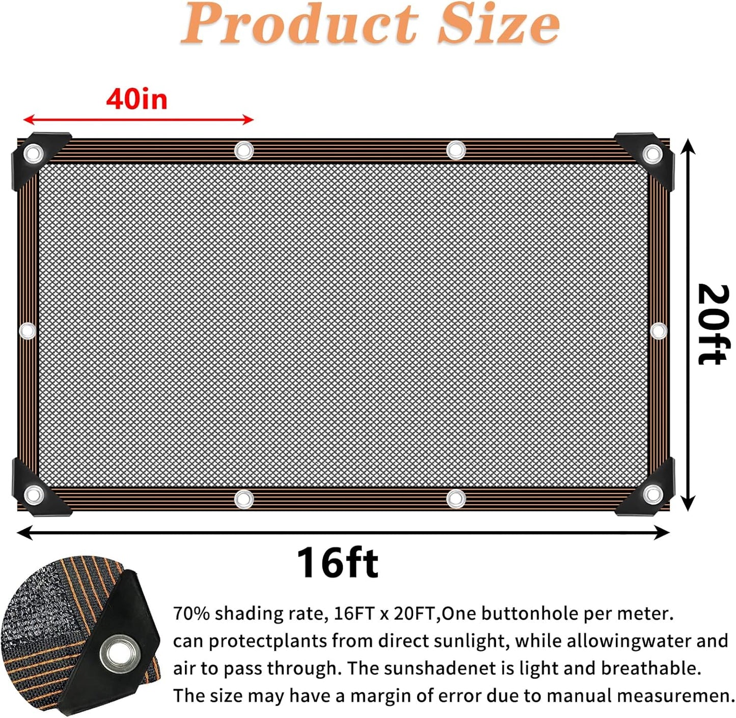 Shade Cloth - for Plants Greenhouse, 70% Sunblock Shade Sails -for Outdoor Garden Pergola Patio Lawn Sun Shade Cloths for Kennel Chicken Coop Easier to Hang Plant Shade Net Cover