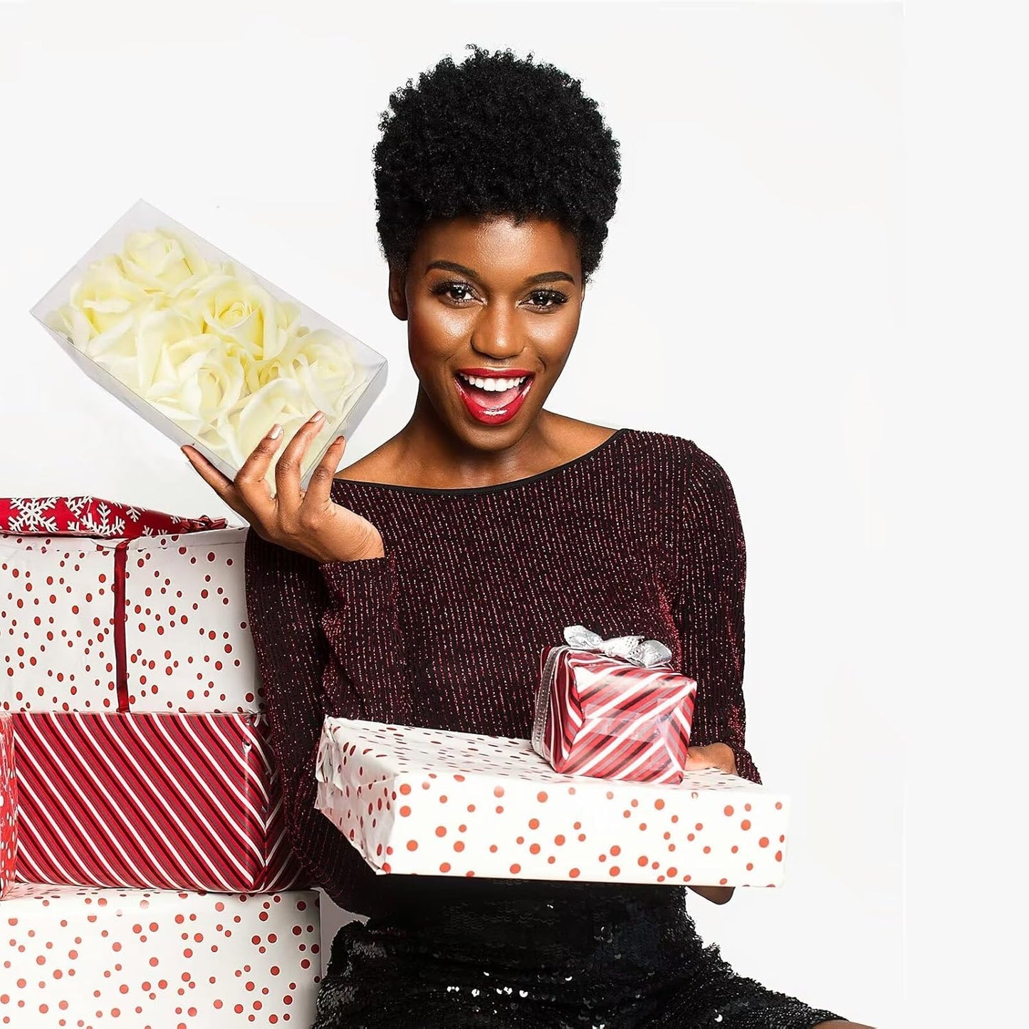 Artificial flower real touch roses feel and look realistic fake roses with short stems, suitable for gift, for wife girlfriend mom friends, Indoor home table，cake, hotel, car decoration (white)