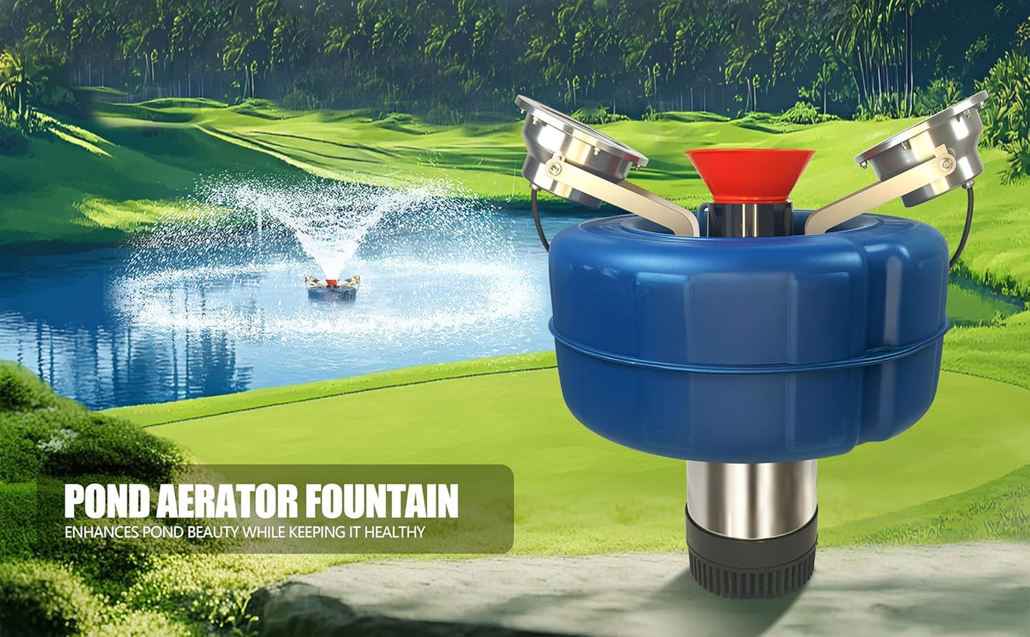 Pond Fountain Aerator, 1HP，Wireless Control RGB Rainbow Lights Stainless Steel Body, 100FT Cord, Multifunctional time Controller，200Ft Traction Rope, Aerator Pump for Ponds & Lakes (RGB)