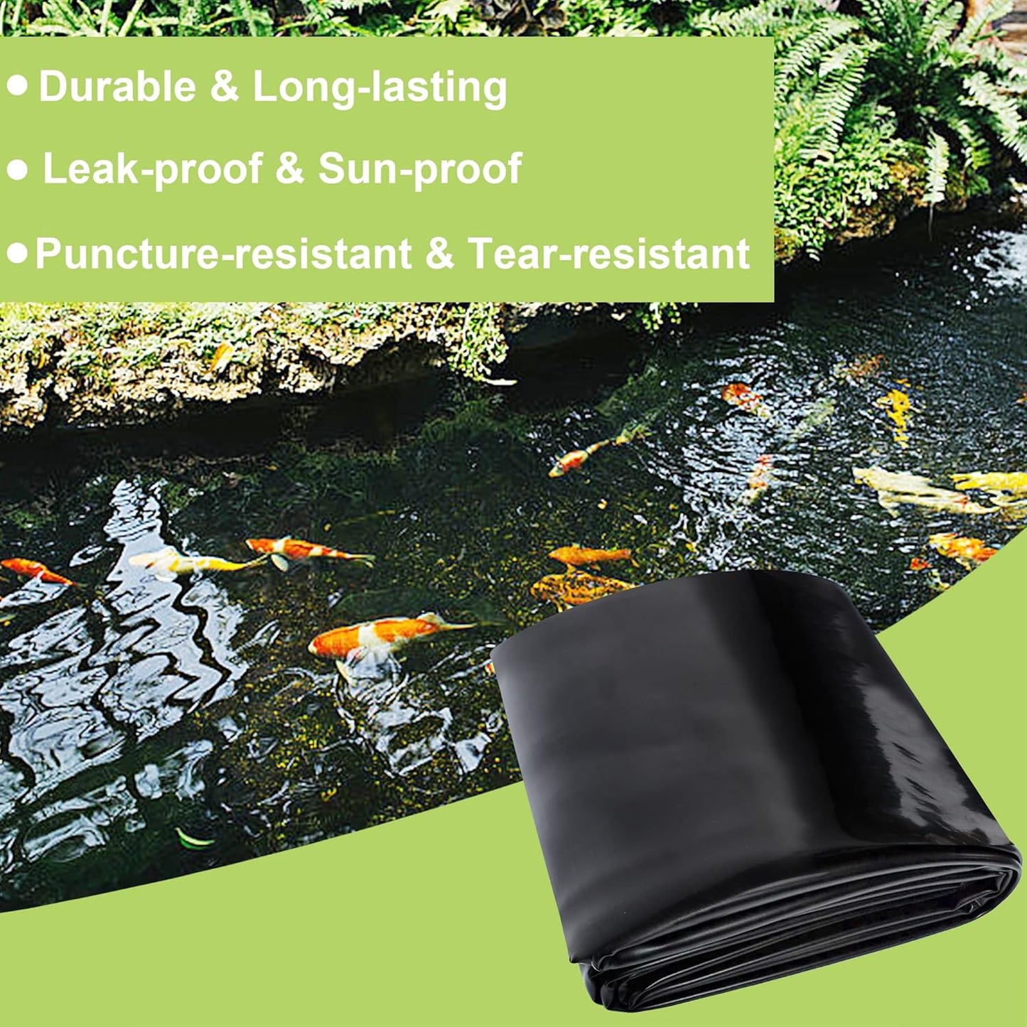 14 x 14 FT Pond Liner, 20 Mil Fish Pond HDPE Liner, Pond Liners for Outdoor Ponds, Koi Ponds, Garden Fountain, Waterfall