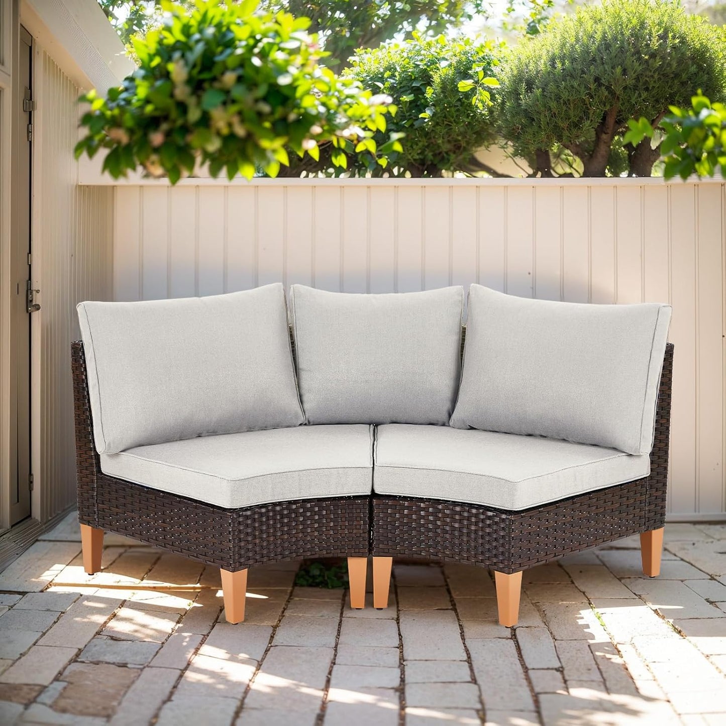 HUMMUH Outdoor Modular Sectional Couch All Weather PE Wicker Patio Sofa Half-Moon Loveseat for Garden Porch Backyard