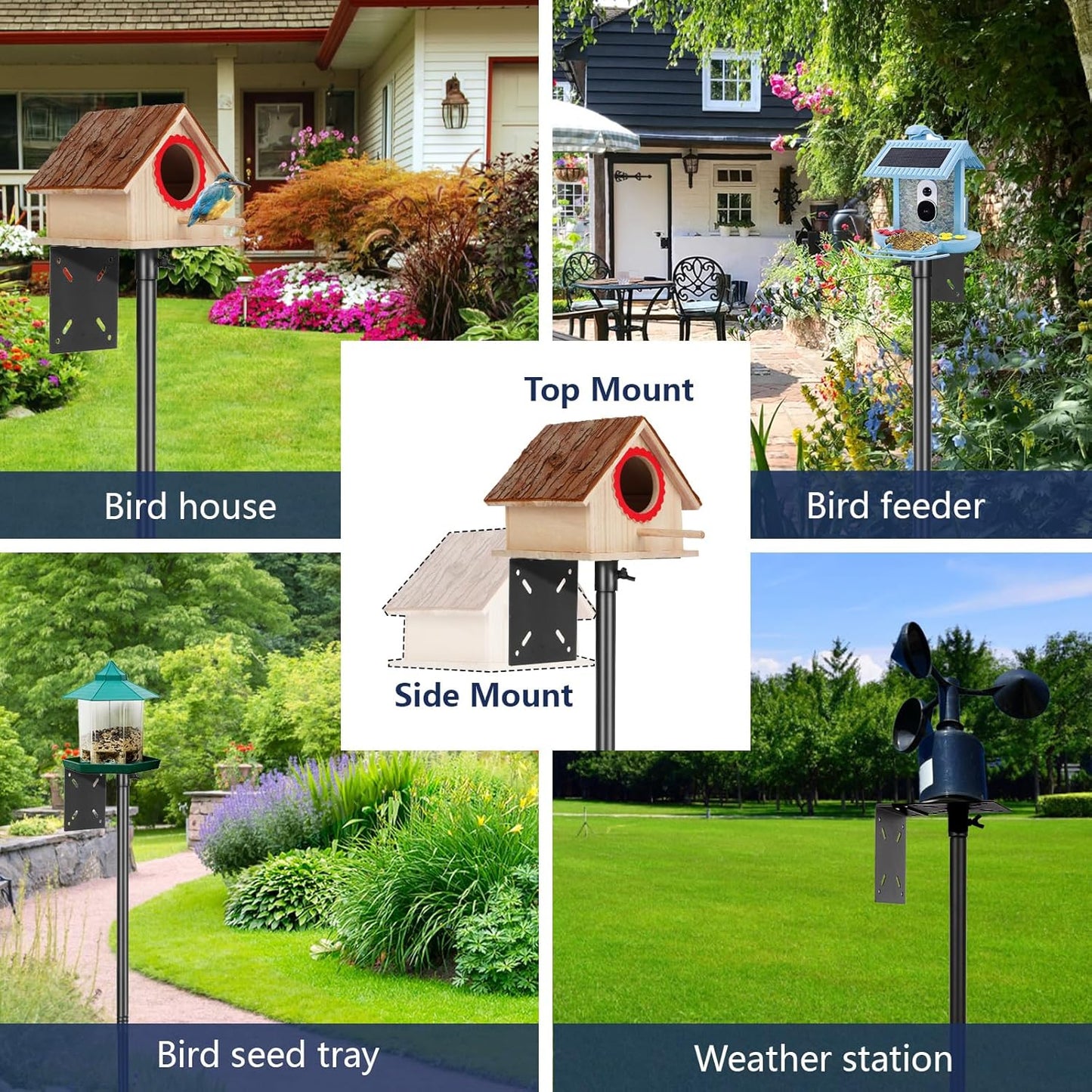 Smart Bird Feeder Pole - (32-92 Inch) Adjustable Bird House Pole Compatible with BirdBuddy, Outdoors Weather Station and Variety of Smart Birdhouse Styles, Heavy Duty Bird Feeder Stand Mount Kit