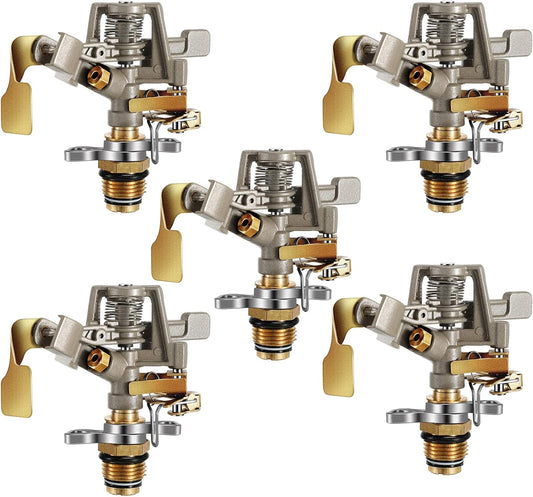 Impact Sprinkler Head Brass Pulsating Sprinkler Lawns Garden Adjustable 360 Degrees Watering Heavy Duty Sprinkler Head with Nozzles for Yard and Grass Irrigation (5 Pieces)