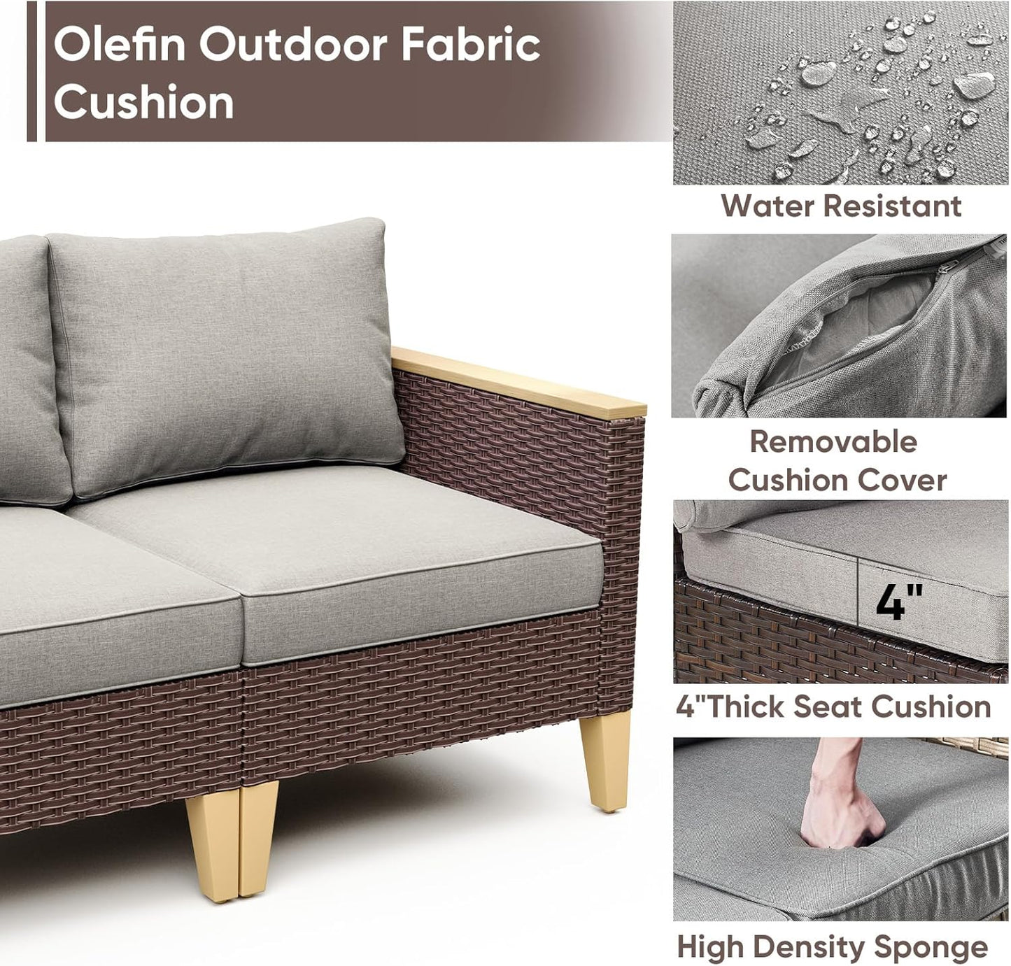 HUMMUH 8 Pieces Patio Furniture Set with Fire Pit,Outdoor Modular Sectional Couch Chairs with Table,All Weather PE Wicker Patio Conversation Sets for Deck Porch Backyard