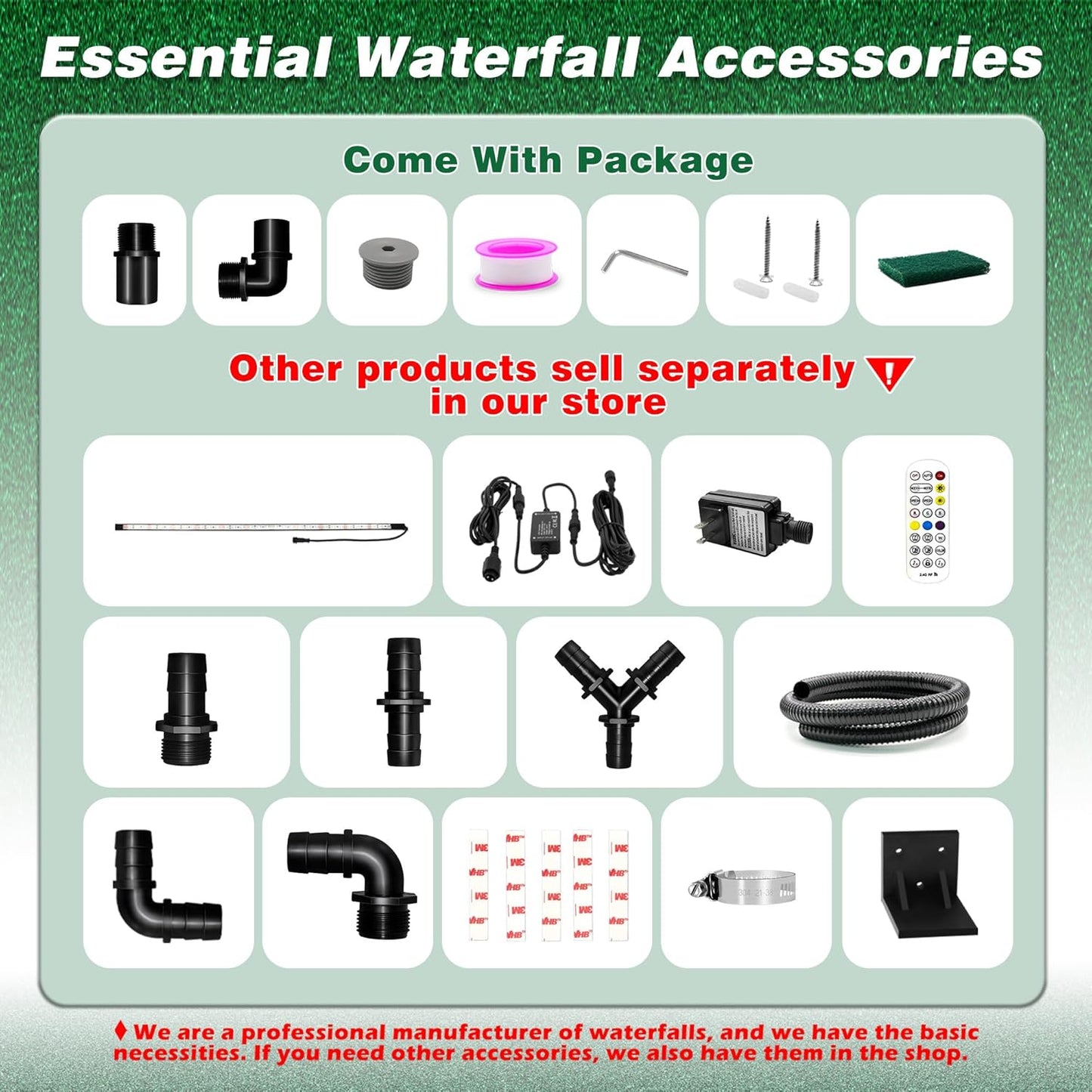 Waterfall Pool Fountain, LONGRUNNEW Stainless Steel Waterfall Spillway with Pipe Connector Kits for Outdoor/Indoor Decorative, 11.8 Inches Pool Water Feature for Garden Patio, Backyard Koi Pond Decor