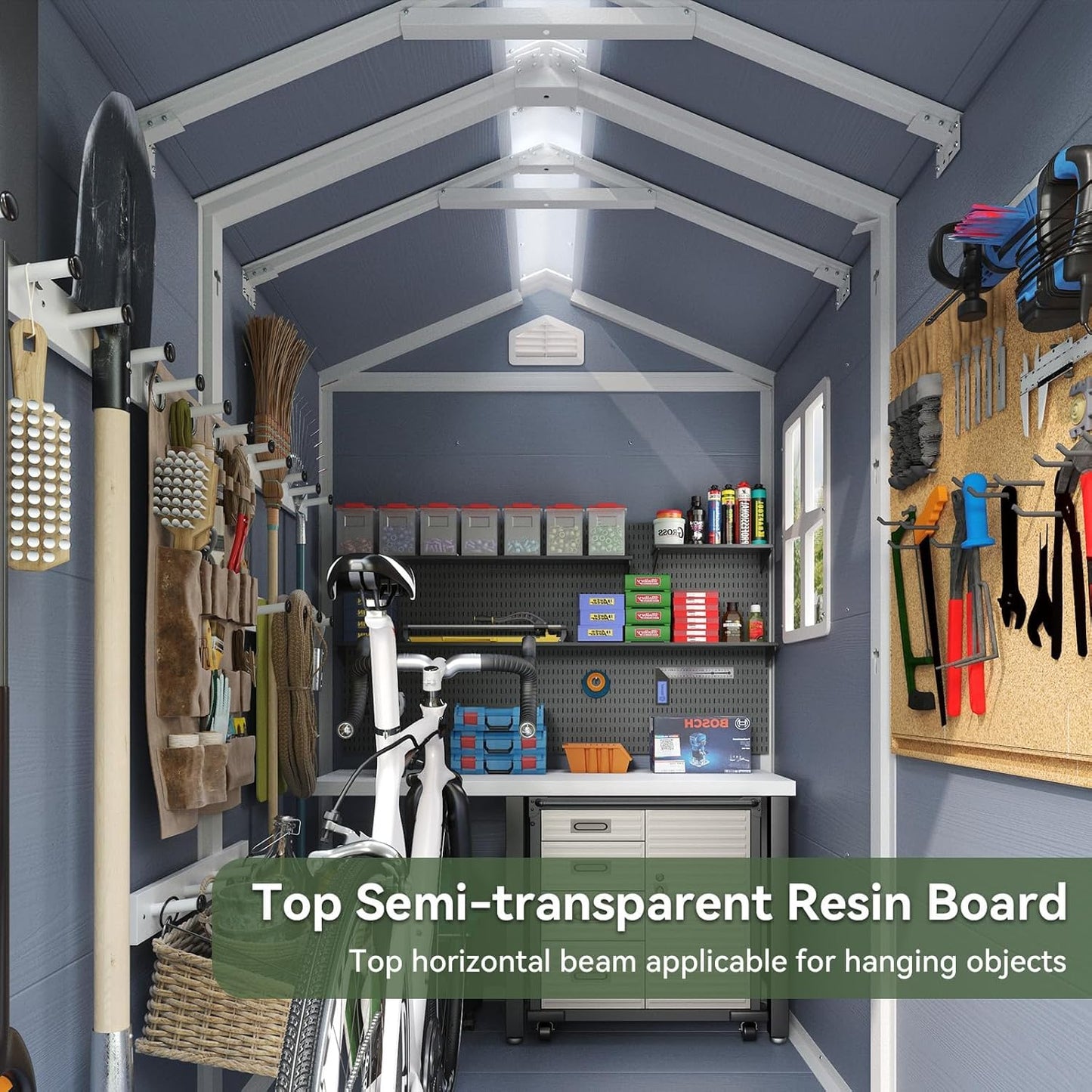 Aoxun 4'x6' Resin Outdoor Storage Shed Utility Tool Shed Storage House, Multi-Purpose Utility Tool House Applicable for Bike, Clutter Storage for Backyard, Patio - Gray