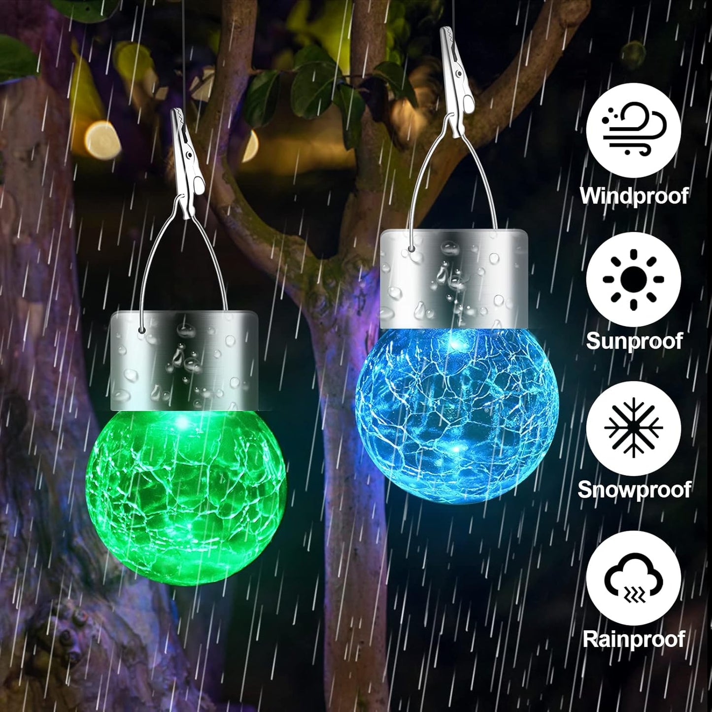 Solar Lights Outdoor Hanging Decorative Globe 24 Pack, Waterproof Solar Lantern with Handle and Clip, Solar Powered Glass Ball Lights for Garden Yard Fence Tree Umbrella Holiday Décor, Color Changing