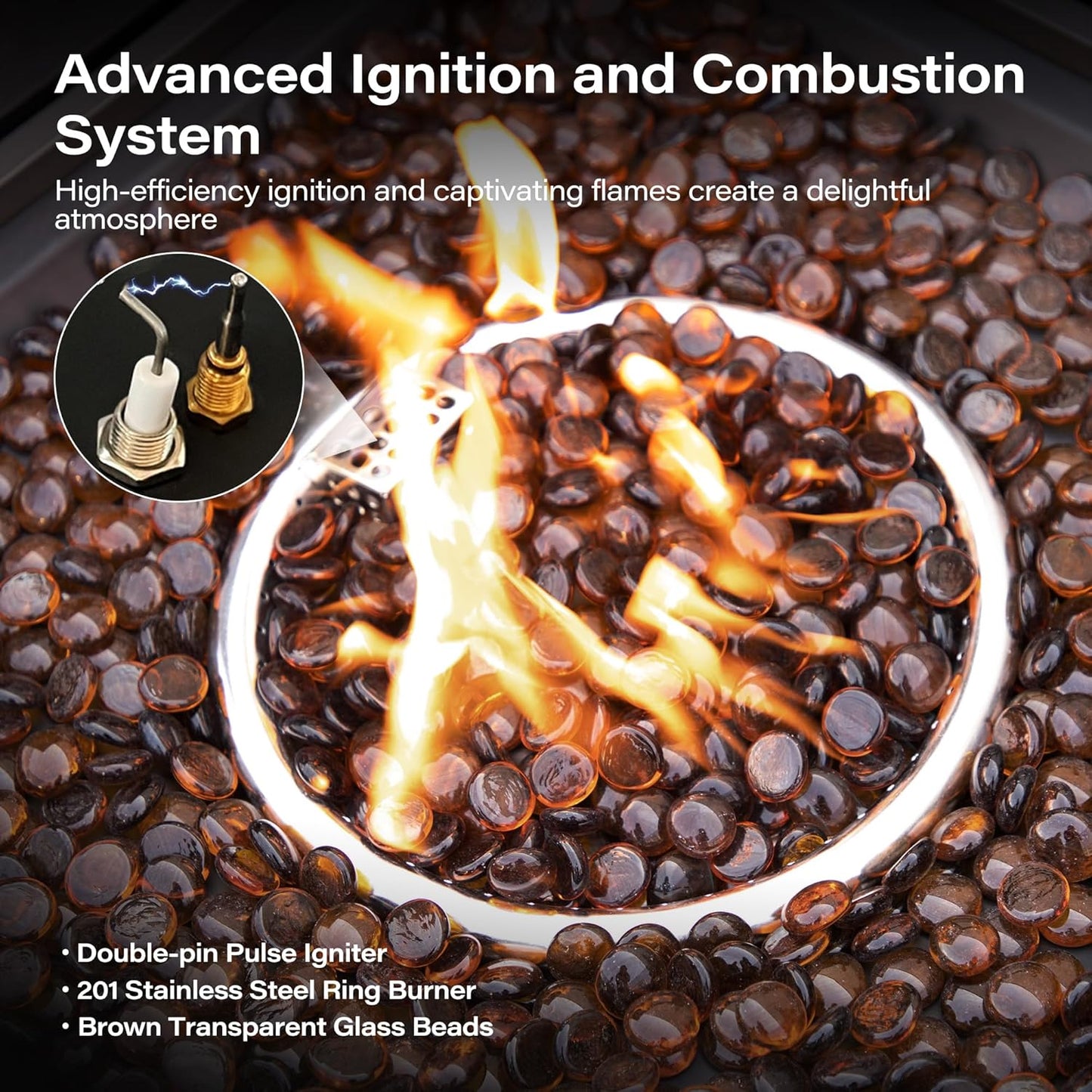 LAUSAINT HOME 64" Gas Fire Pit Table for Outside Patio, 55,000 BTU Propane Firepit with Expandable Tabletop & Wind Guard