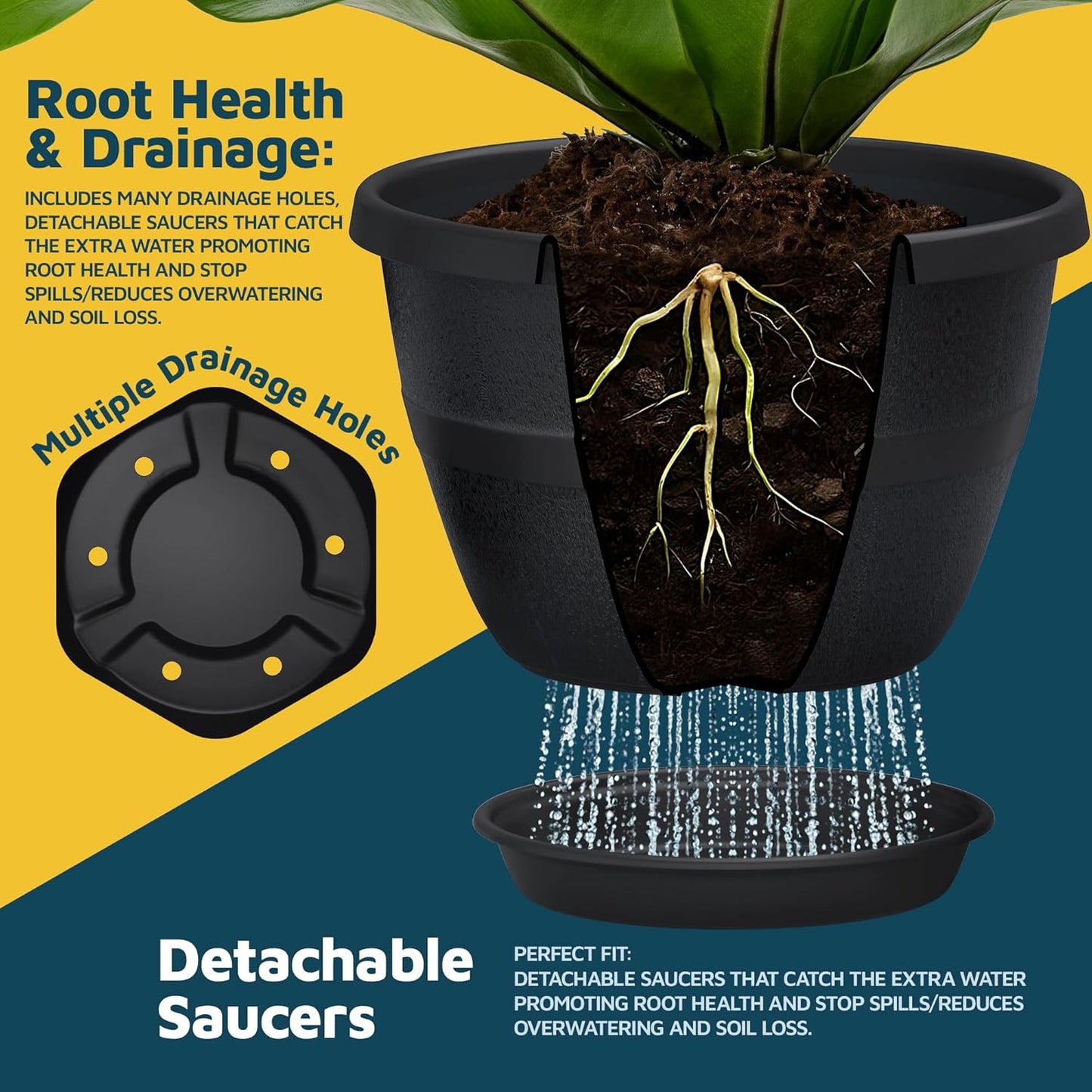 10-Inch Whiskey Barrel Planters Outdoor Pack of 10 - Durable Plastic Plant Pots for Indoor & Outdoor Use with Drainage & Saucer, Lightweight Rustic Barrel Planters for Flowers, Herbs & Small Plants