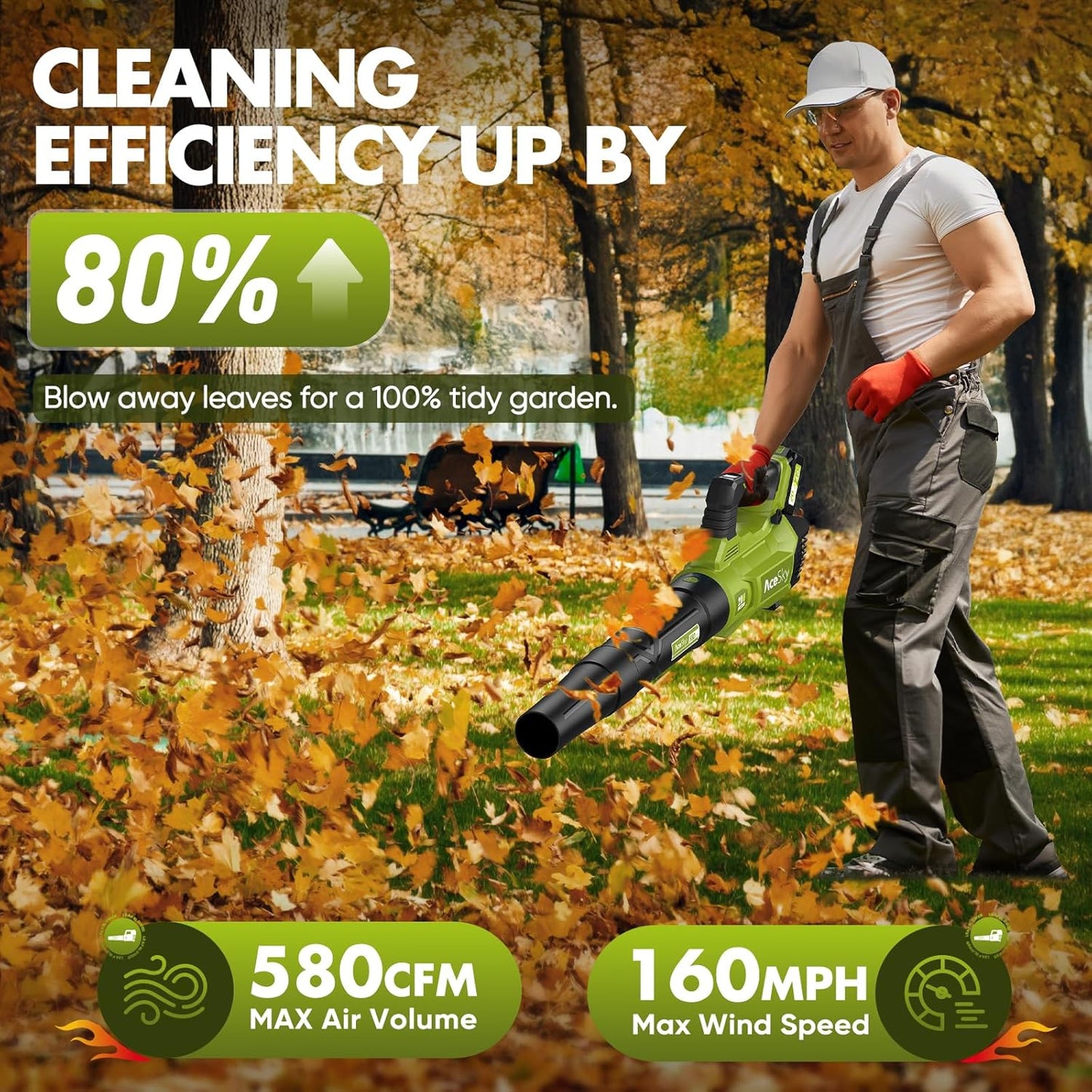 Leaf Blower Cordless - 2025 Update 150000RPM & 3 Speed Levels Electric Leaf Blower with 2 x 4.0Ah Battery and Charger, Extension Tube Blower for Lawn Care, Yard, Garage, Blowing Leaves, Dust or Snow