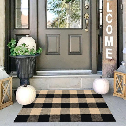 IOHOUZE Buffalo Plaid Checkered Rug 2x3 Ft Front Door Mats, Washable Area Rugs for Front Porch Welcome Mats Indoor Outdoor, Entryway Door Rug for Entryway, Home Entrance, Tan Black