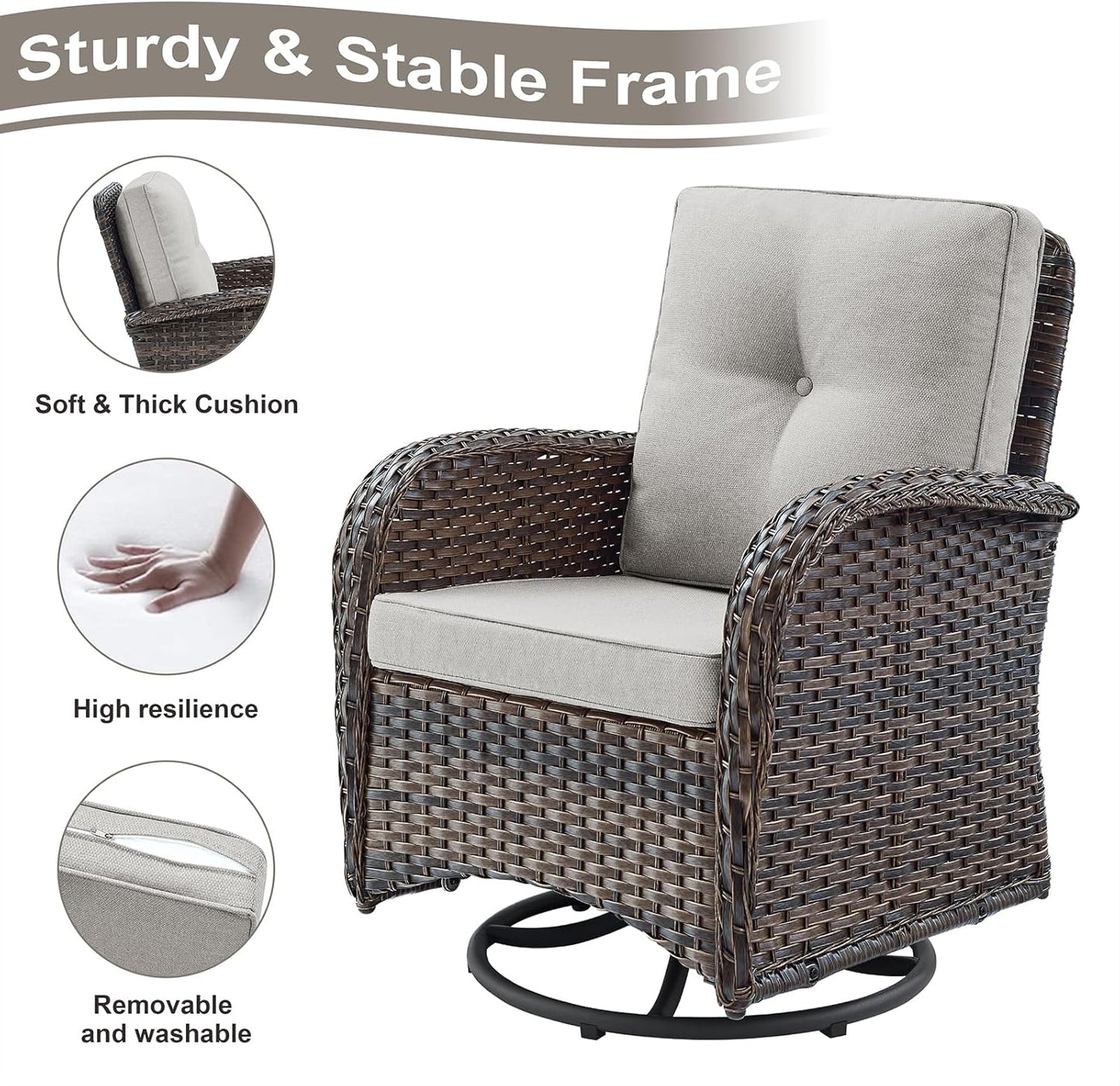 HUMMUH Patio Furniture 6-Piece PE Wicker Outdoor Conversation Set,All-Weather Rattan Swivel Chairs with Ottomans Glider Loveseat for Backyard,Poolside,Deck