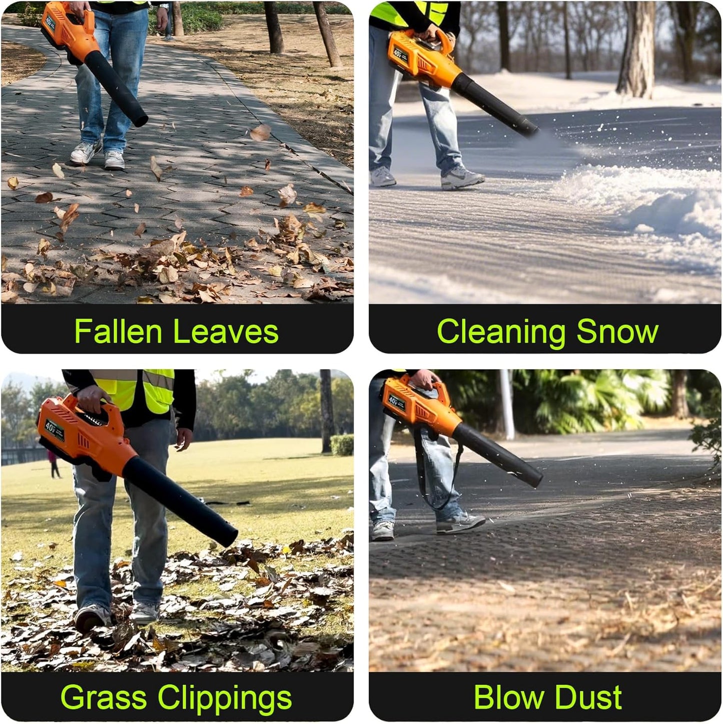 Leaf Blower Cordless with Battery - 40V Powerful Electric Leaf Blower, 600CFM &180MPH and Variable-Speed with 7.5Ah Battery and Charger for Lawn Care, Patio, Dust, Blowing Leaves (Orange)