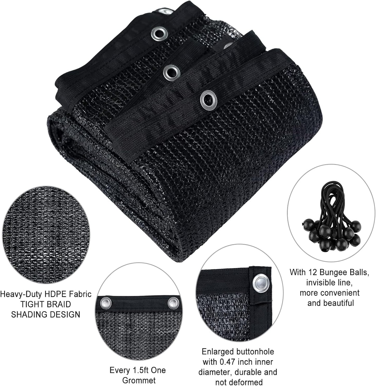 Agfabric Shade Cloth 12X 10ft Garden Patio Shade Panel with Grommets 70% Sunblock, Black