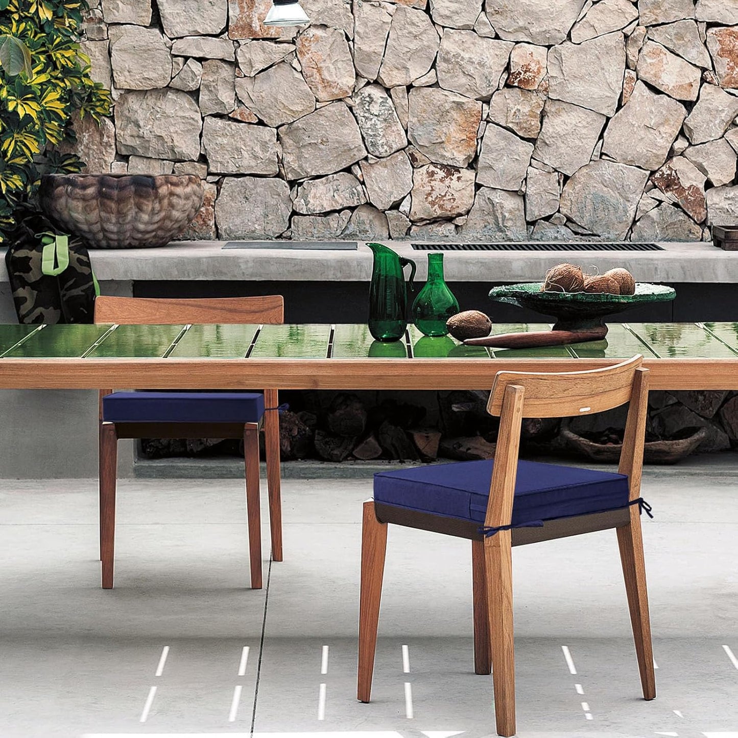 Square Corner Seat Cushions, 18.5" x 16" x 3", Set of 4, Indoor Outdoor Water Repellent Universal Chair Pads with Ties for Patio Furniture, Garden Deck Dining Chairs, Navy