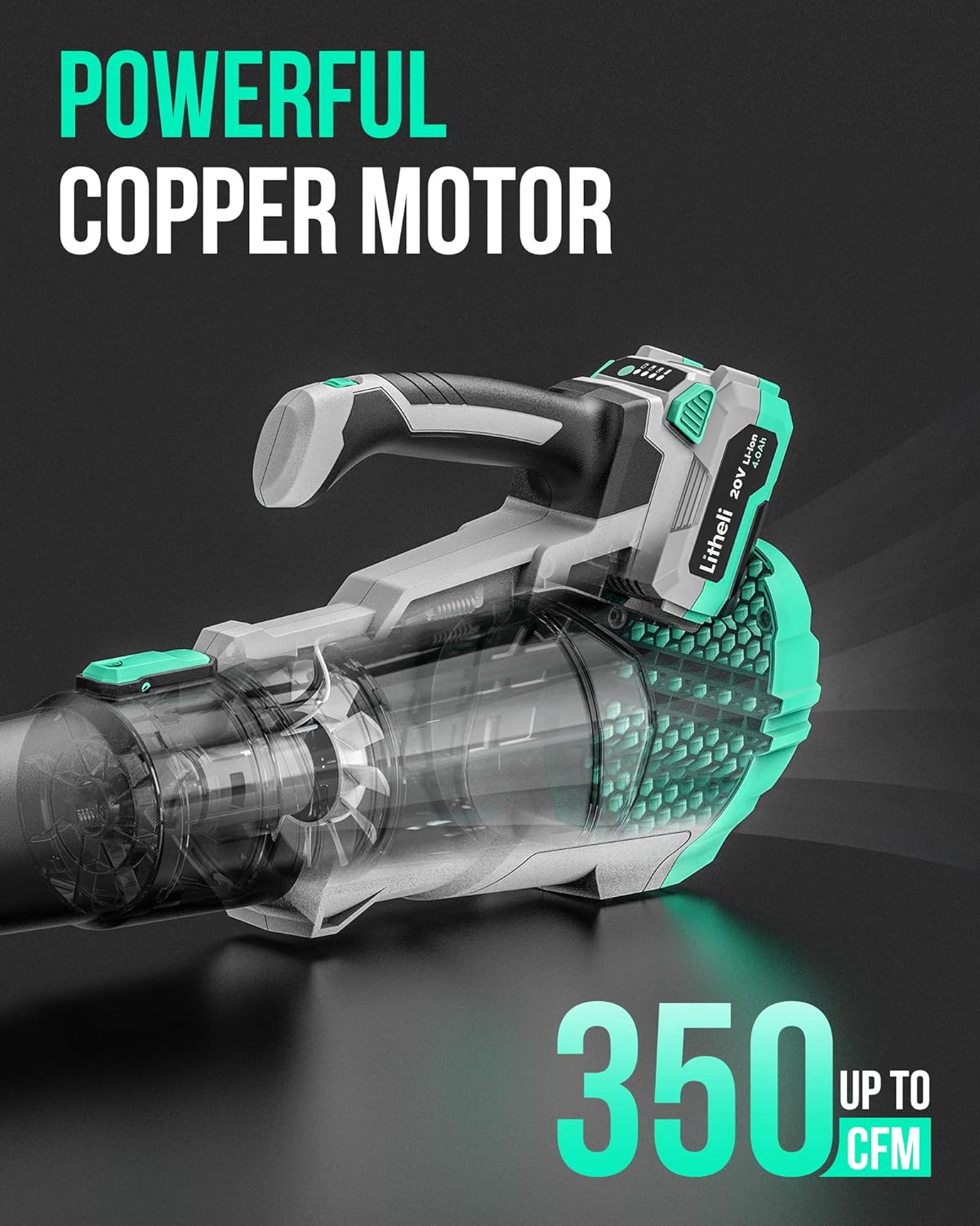 Litheli 20V Cordless Leaf Blower 350 CFM 85 MPH, Variable Speeds Electric Leaf Blower Battery Powered for Blowing Leaves, Dust, Snow, 4.0Ah Battery & Fast Charger Included