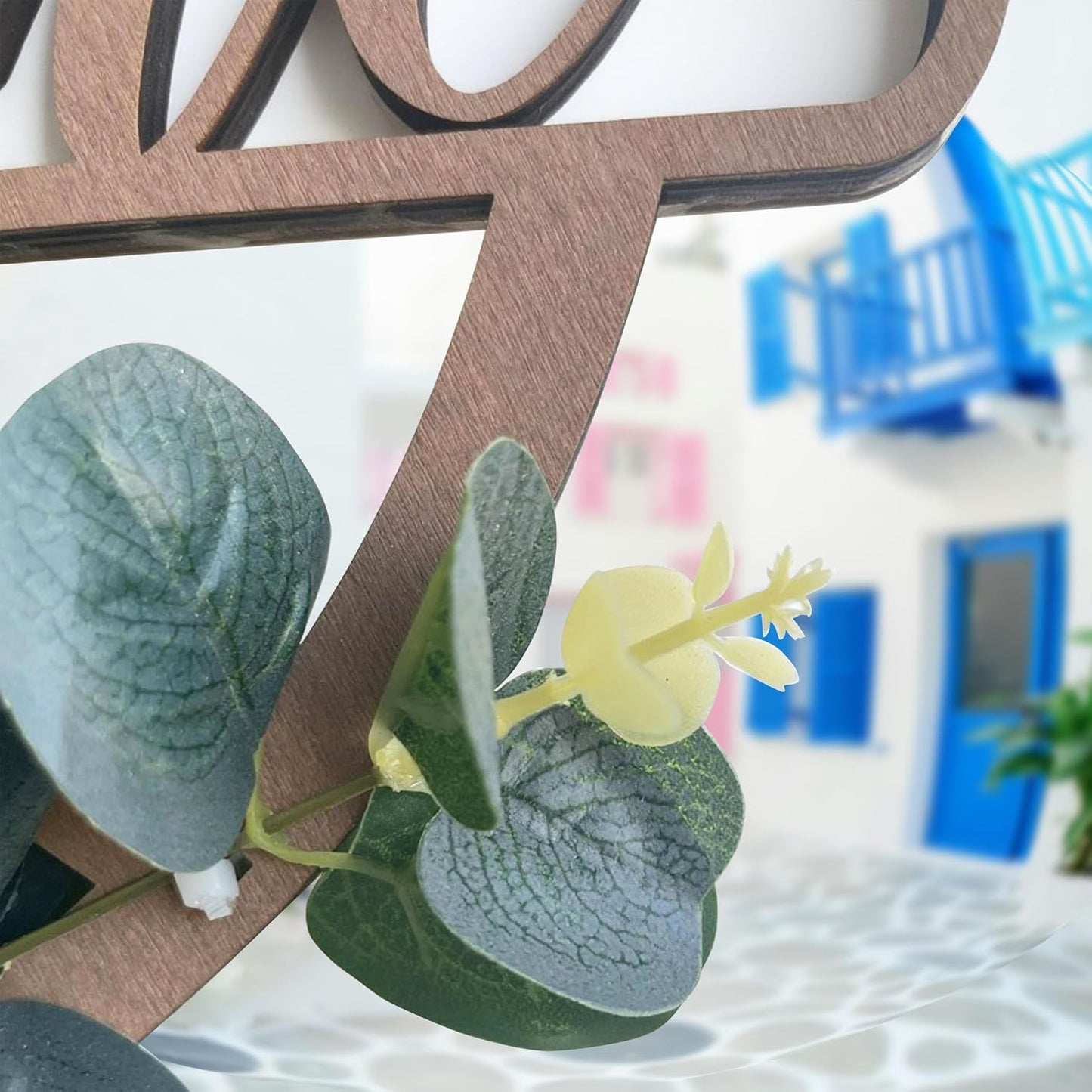 interchangeable 3D Welcome Sign for Front Door |Home/Farmhouse Porch Décor Wooden Hanging Sign with Artificial Leaves and Rustic Beads | Christmas Classroom |12" Round