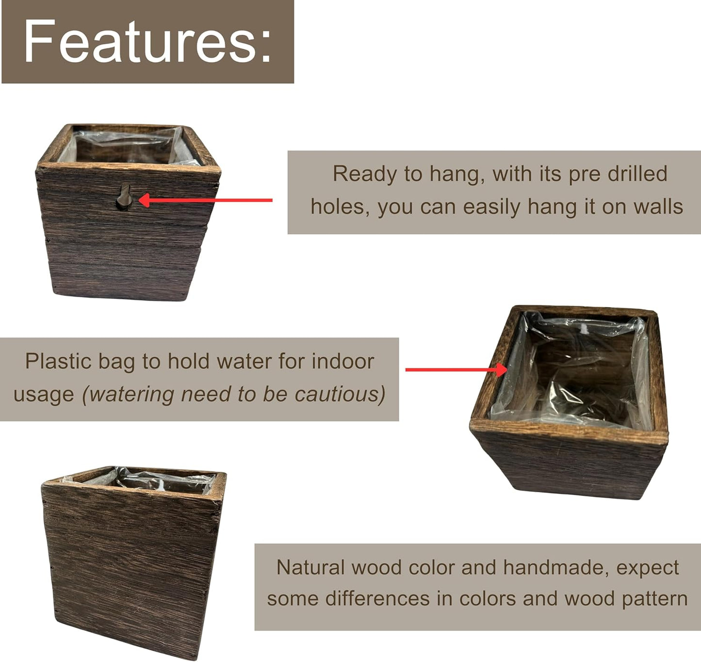 LaLaGreen Indoor Planter Box for Plants (4x4 Inch, 12 Pack) Small Square Wooden Wall Mounted Planters Wood Window Boxes Hanging Flower Pot Plant Holder Outdoor Herb Modern Vertical Garden Home Decor