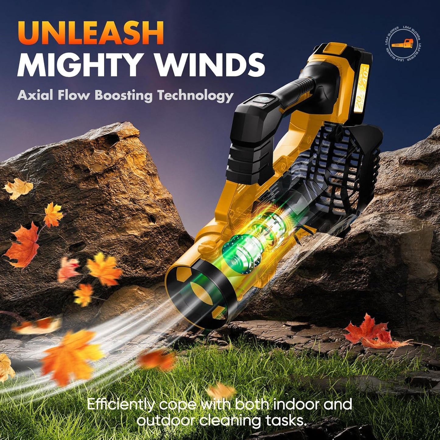 Leaf Blower Cordless - 2025 Update 150000RPM & 3 Speed Levels Electric Leaf Blower with 2 x 4.0Ah Battery and Charger, Extension Tube Blower for Lawn Care, Yard, Garage, Blowing Leaves, Dust or Snow