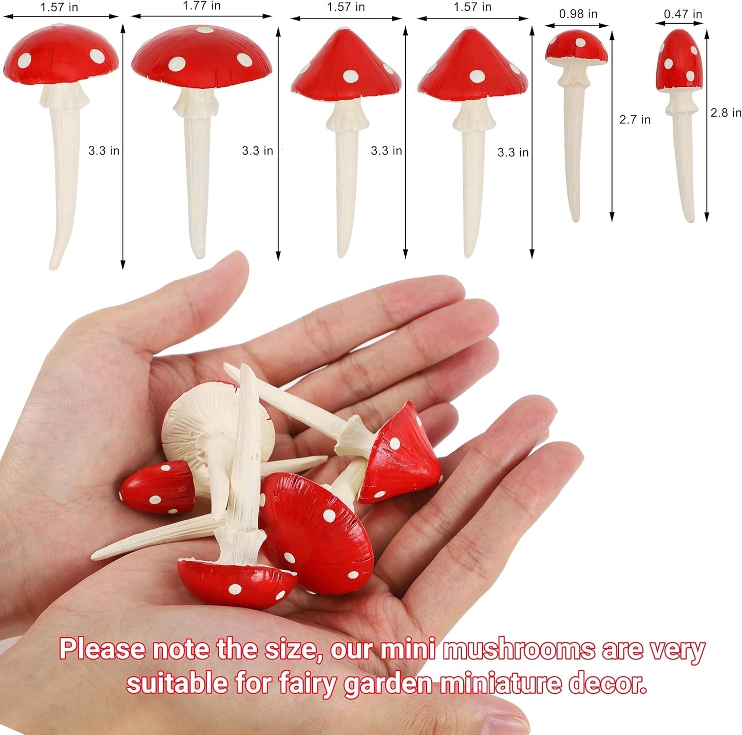 Juegoal Set of 6 Fairy Garden Miniature Mushrooms Statues, Glow in Dark Mini Red Mushroom Resin Figurines, Outdoor Garden Yard Art Accessories, Fly Agarics Sculpture Lawn Ornament Decorations