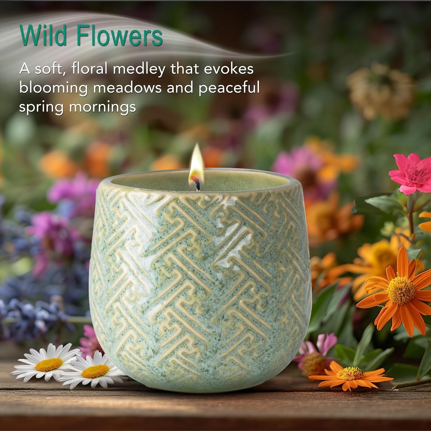 The Growing Candle, Wild Flower Scented, 10oz Ceramic Pot, Single Wick Aromatherapy Candles, 100% Soy for Women and Men, Ida