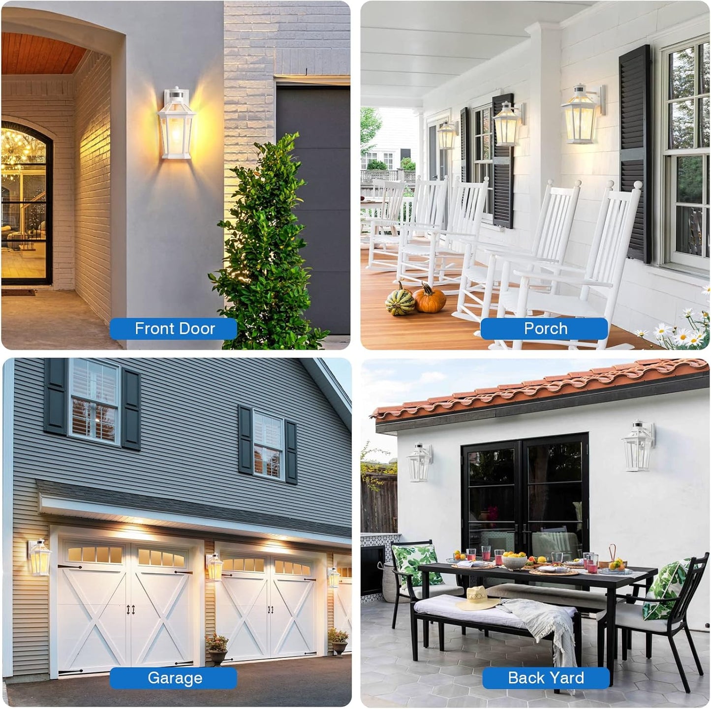 VIANIS Motion Sensor Outdoor Light Fixtures Wall Mount, 2 Pack White Dusk to Dawn Exterior Wall Lantern, Anti-Rust Wall Mount Lighting with Clear Glass Shade for House, Entryway, Front Door